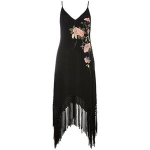 TopShop Black Fringe Dress w/ Floral Embroidery